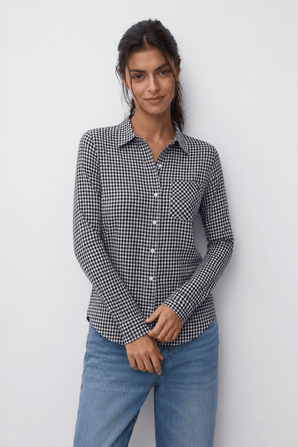 Gingham Cotton Shirt in Deep Navy- Size: S