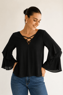 Crisscross Lace-up Blouse in Viscose  - Size: XS