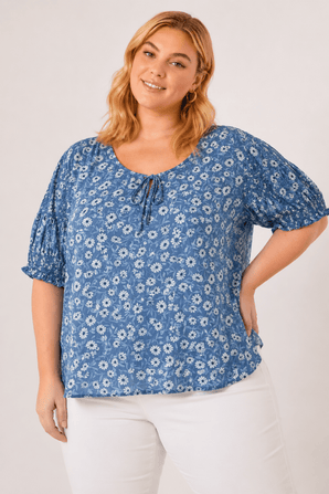 100% Viscose Floral Tie-Neck Top - Size: XXXL