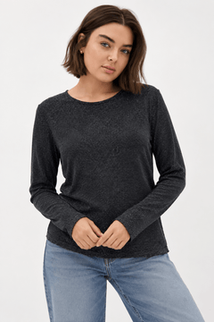Sparkly Long Sleeve Knit Top in Black- Size: XL