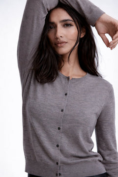 Pure Wool Cardigan in Silver Grey-Size: M