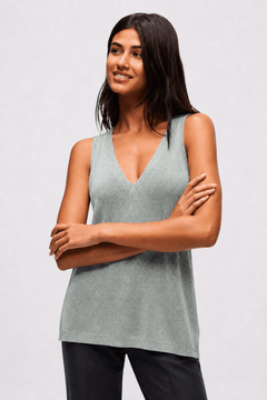 Shimmery V-Neck Knit Top in Mint - Size: S
