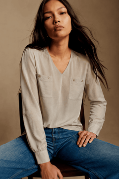 V-Neck Blouse with Chest Pockets - Size: S