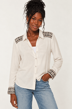 Cream Shirt with Embroidery Details- Size: M/L