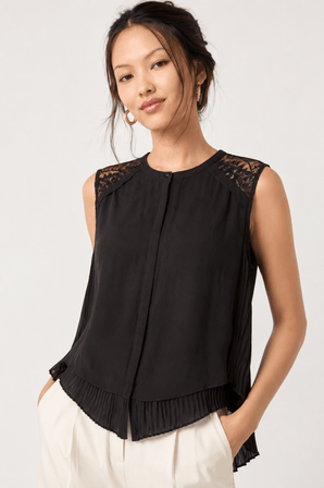 Lace Trim Blouse with Plisse Back- Size: XS