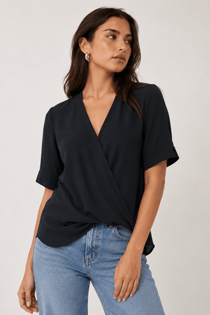 Crossover Front Blouse in Black - Size: M