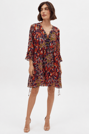 Embellished V-neck Dress in Vivid Colors - Size: L