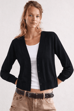 Viscose Blend Cropped Cardigan with 3/4 Sleeves- Size: S/M