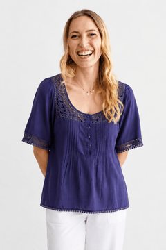 Lace Detail Blouse in Silk Cotton- Size: S