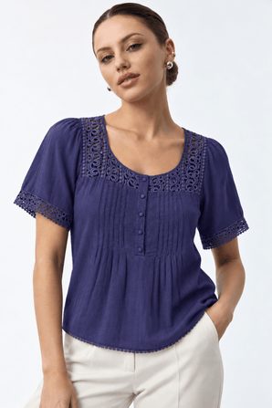Lace Detail Blouse in Silk Cotton- Size: S