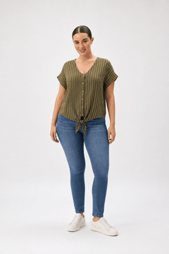 Striped Top with Tie-Front Hem - Size: XXL