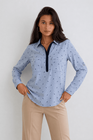 Anchor Pattern Fitted Blouse- Size: M
