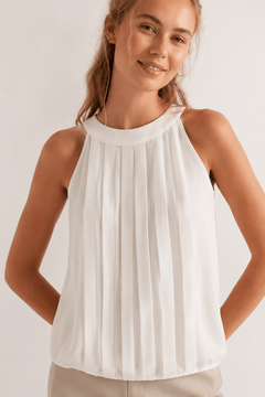 Pleated Halter Neck Blouse in Ivory - Size: XS