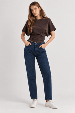 Basic Straight Jeans with Pocket Golden Stitching- Size: S