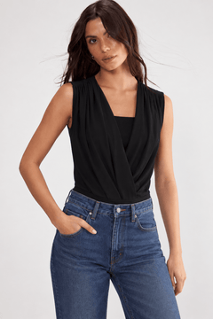 Black Bodysuit with Draped Front - Size: L