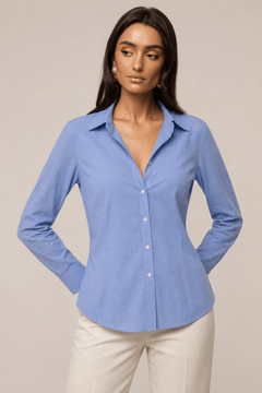 ♦︎ Blue collared blouse  - Size: M 9Quality : Good)