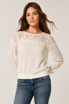 Cream Lace Detail Top - Size: M