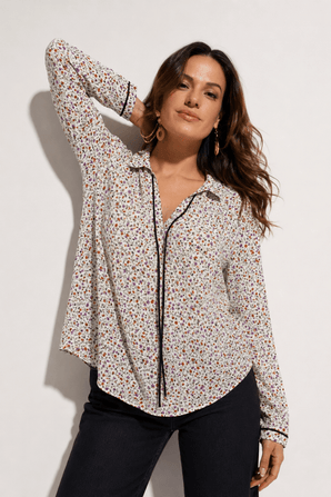 Floral Blouse with Piping Detail- Size: M