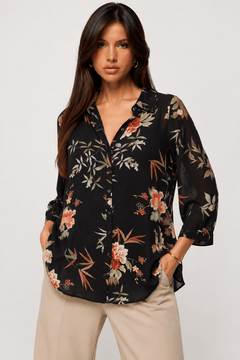 ♦︎   Floral Viscose Tunic/Blouse - Size: S (fits M/L)
