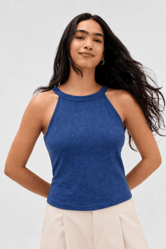 High Neck Elastic Crop Top - Size: M