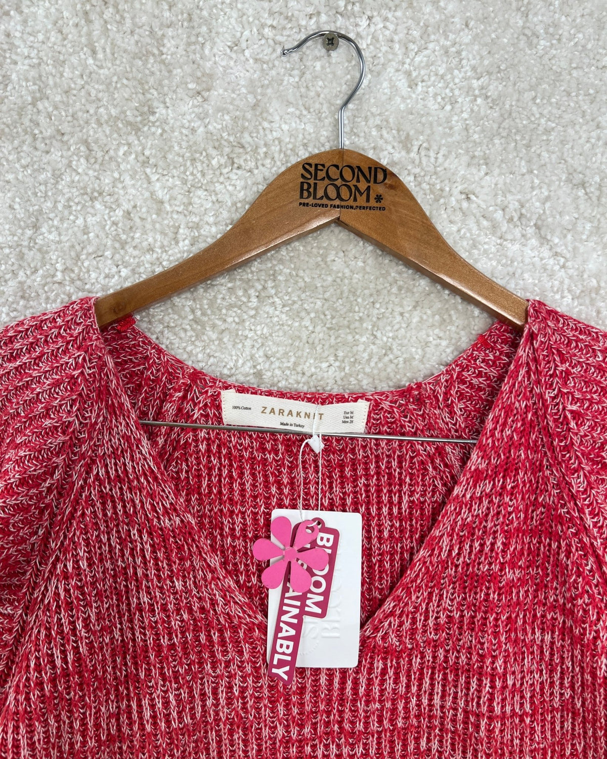 Cotton Knit Top in Berry Tone-Size: M — measurements