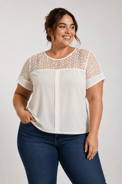 Mesh Lace Blouse in Ivory - Size: XL