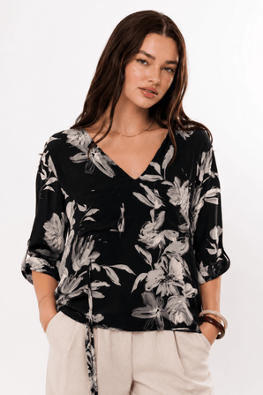 ♦︎ Monochromatic Floral V-Neck Top - Size: S