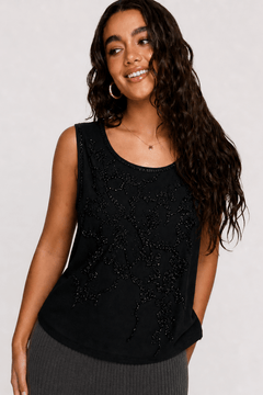 Slim Fit Beaded Top in Jersy Fabric- Size: L