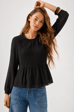 Smocked Center Blouse in Classic Black- Size: S