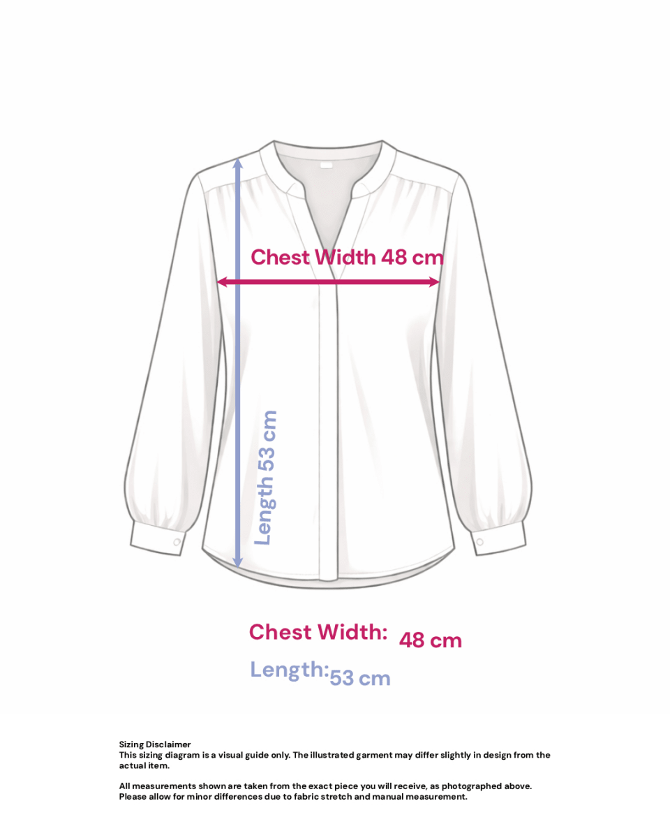 Textured V-neck Top with Ruched Sleeves- Size: M — measurements