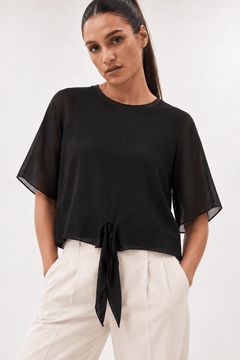 Tie Front Blouse in Classic Black- Size: M