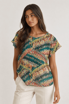 Watercolor Open Back Blouse - Size: S