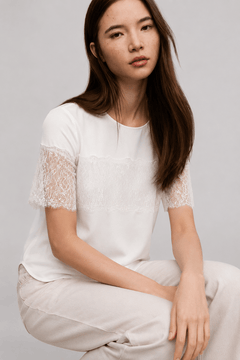 White Lace Detail Top - Size: XS